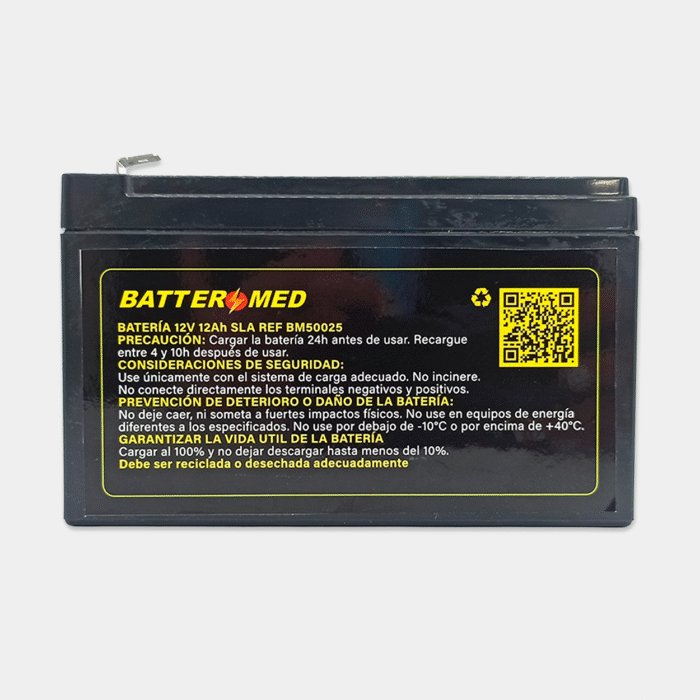 Batería 12V 12Ah, SLA vista frontal
