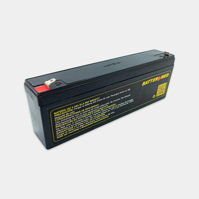 Bateria para Mortara 12V 2.3 Ah vista diagonal izquierda