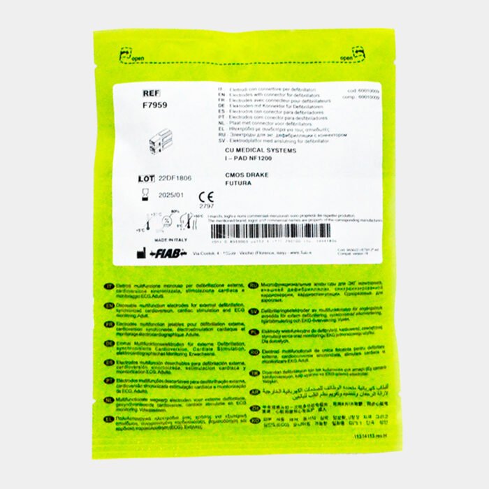 Electrodo Parche Euro Defi Pads para CU Medical Systems Tipo Adulto vista posterior