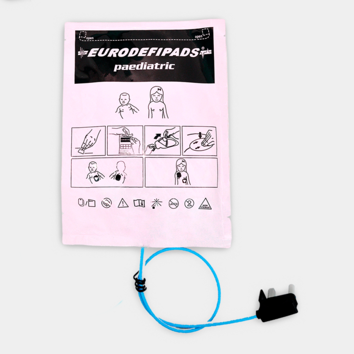 Electrodo Parche Euro Defi Pads para Weinmann Tipo Pediatrico Cable Externo vista frontal