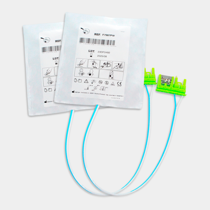Electrodo Parche Euro Defi Padspara Zoll Medical Tipo Pediatrico Cable Externo vista paquetes