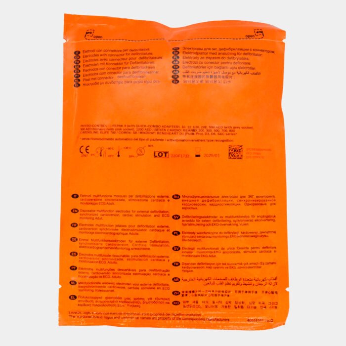 Electrodo parche Euro Defi Pads para Physio-Control tipo adulto vista posterior